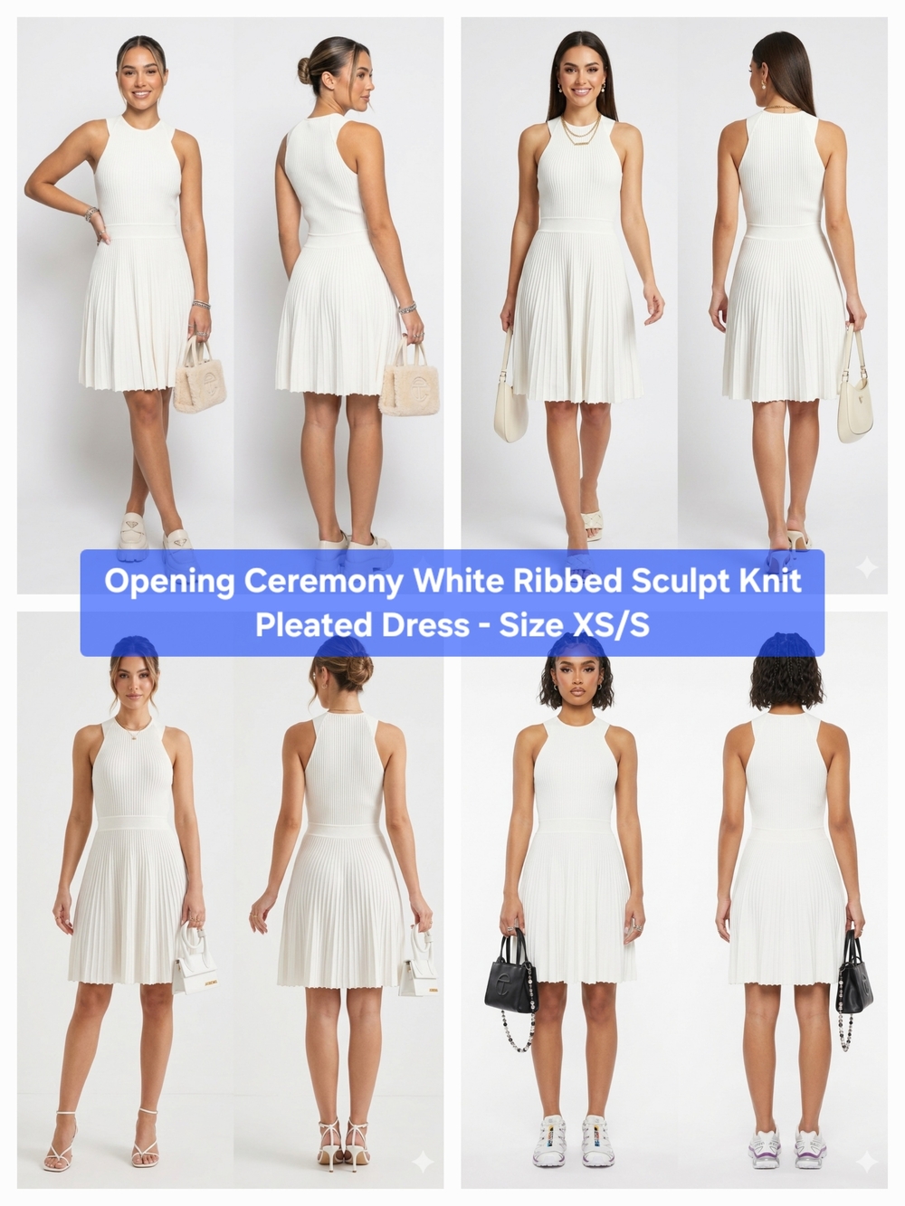 Opening Ceremony White Ribbed Sculpt Knit Pleated Dress Size XS/S - 2/4